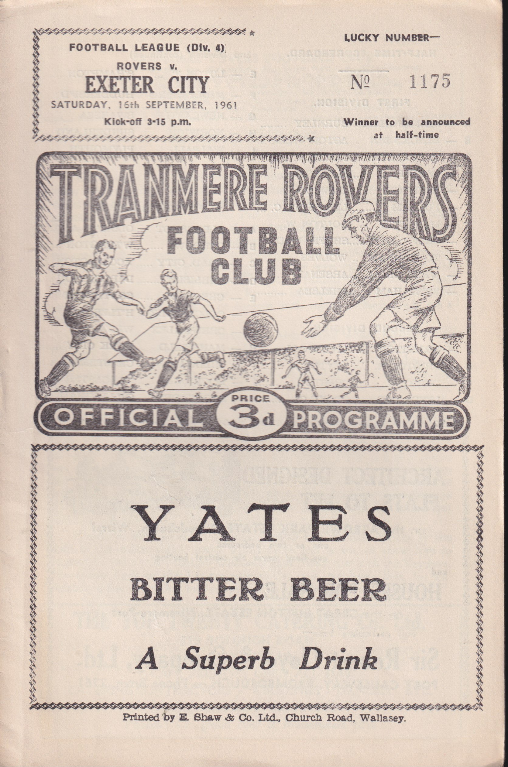 Tranmere Rovers v Exeter City programme